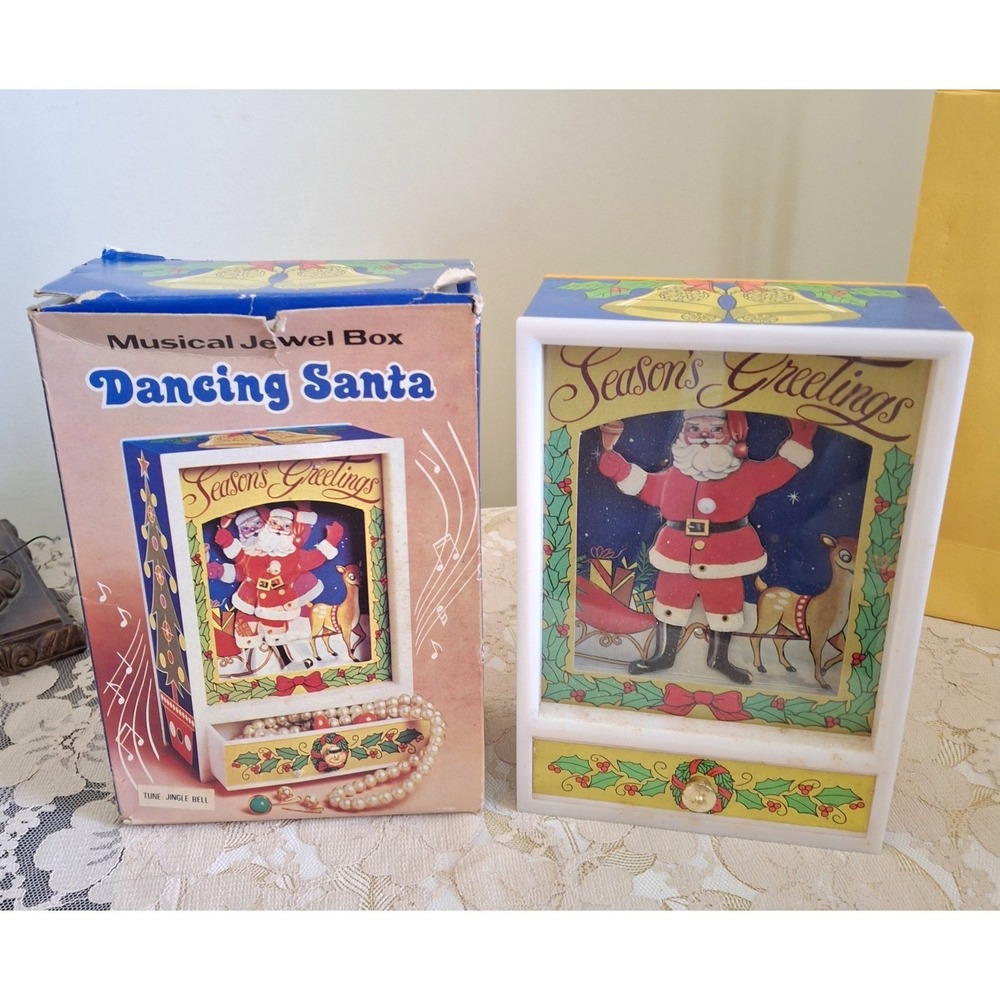 Vintage Christmas Dancing Santa Claus Jingle Bell Song Musical Jewelry Box